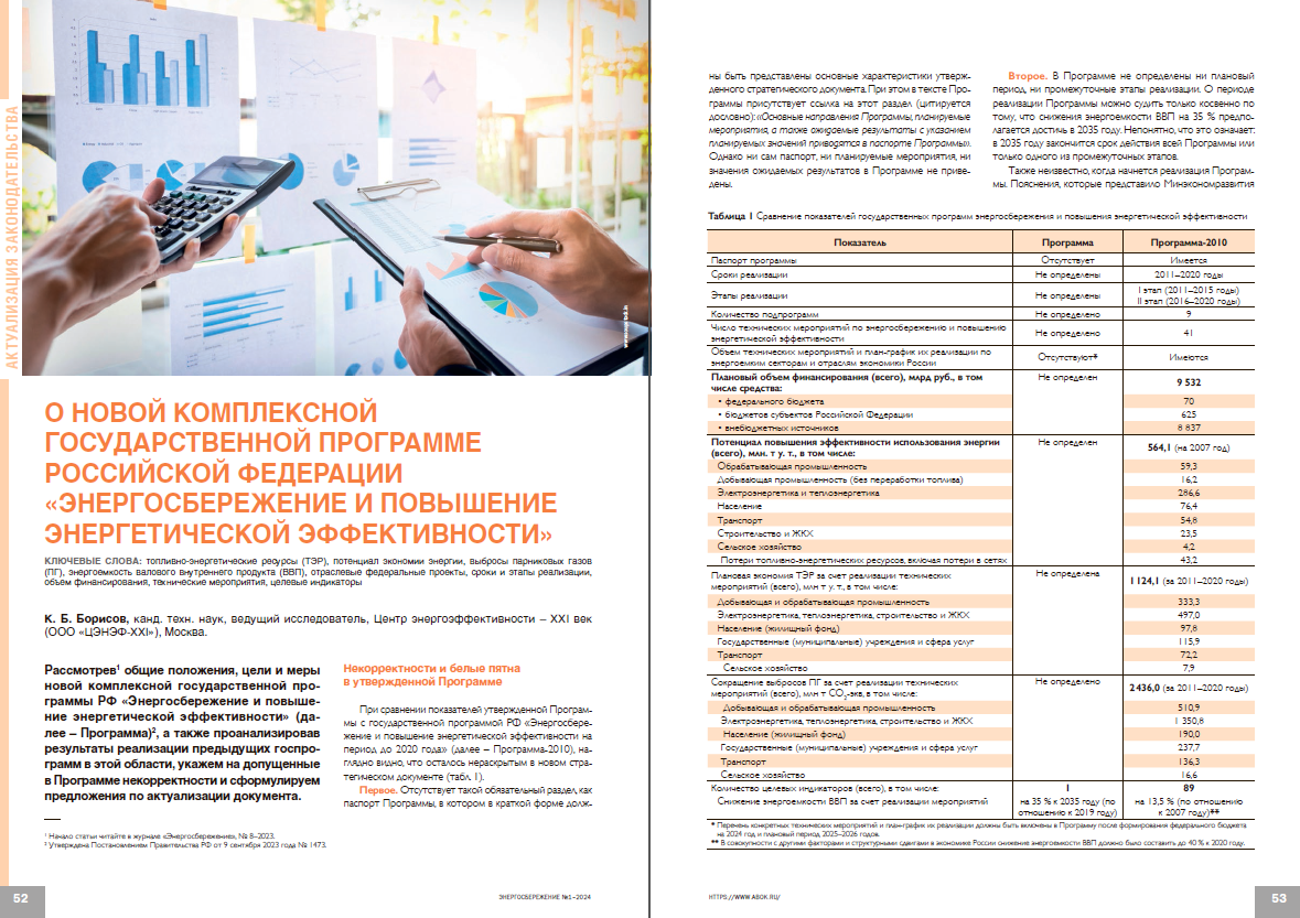 О новой комплексной государственной программе Российской Федерации «Энергосбережение и повышение энергетической эффективности
